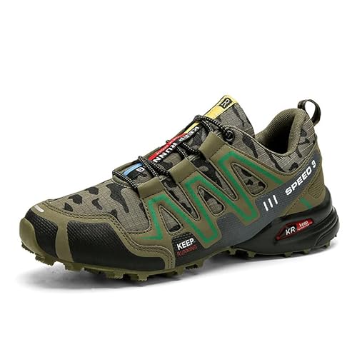 QIXUJAK ergonomische schmerzlindernde Trekking Wanderschuhe für Herbst und Winter wasserdichte Wanderschuhe für Outdoor Sportarten (4 Grüne Tarnung,46) von QIXUJAK