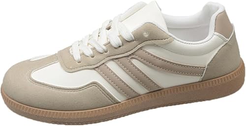 Sneaker Damen Retro Style - Sneaker Tennis Und Skateboarden Klassische Mit Schnürsenkeln Gummisohle - Modische Freizeit Skate-Schuhe Freizeitschuhe Flach Leder Modische Turnschuhe (Cremefarben,36) von QIXUJAK