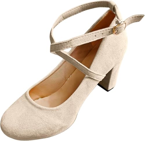Universal Damen High Heel Partyschuhe Elegante Slip-on Schnürschuhe Kleid Niedrige Absätze Schuhe, Ballettschuhe (Aprikose,36) von QIXUJAK