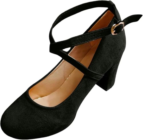 Universal Damen High Heel Partyschuhe Elegante Slip-on Schnürschuhe Kleid Niedrige Absätze Schuhe, Ballettschuhe (Schwarz,38) von QIXUJAK
