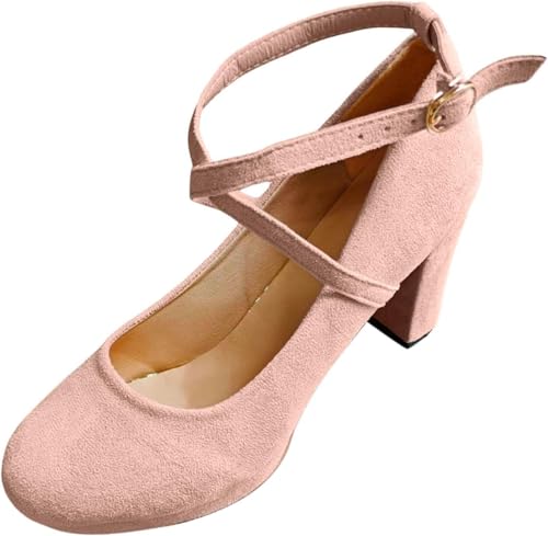 Universal Damen High Heels Partyschuhe Elegante Slip-On Schnürschuhe High Heel Kleider Low Heels High Heels Ballerinas (Rosa,40) von QIXUJAK