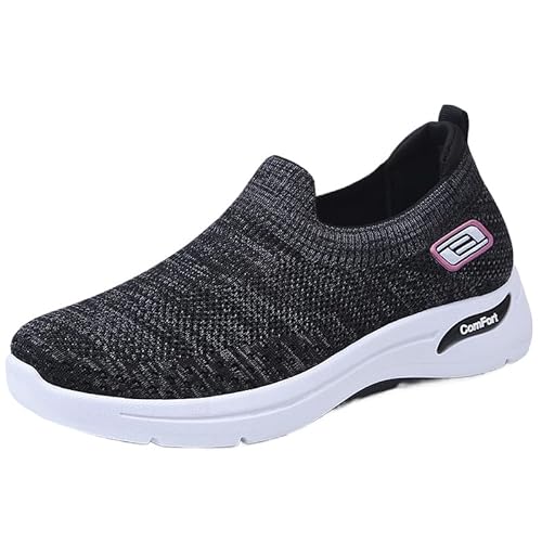 Walkingschuhe Damen mit Dämpfung Orthopädische Schuhe Sommer Leicht Sommerschuhe Bequem Weite H Krankenschwester Schuhe Atmungsaktives Vermascht Wanderschuhe Memory Schaum Sneaker (Schwarz,40) von QIXUJAK