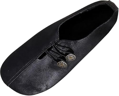 Women's Comfortable Leather Loafers Casual Round Toe Moccasins Wild Driving Flats Soft Walking Shoes Women Slip On orthopädische Schuhe (Schwarz,37) von QIXUJAK