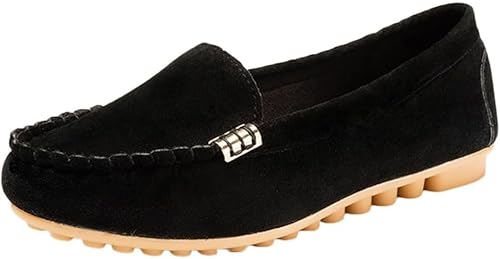 Womens Loafers Flats Shoes Moccasin Penny Loafers Slip On Work Shoes Casual Comfort Ladies Walking Shoes (Schwarz,35) von QIXUJAK