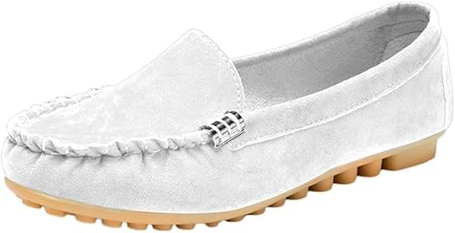 Womens Loafers Flats Shoes Moccasin Penny Loafers Slip On Work Shoes Casual Comfort Ladies Walking Shoes (Weiß,43) von QIXUJAK