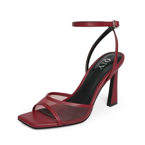 QIY Riemchensandalen für Damen, Absatz, quadratischer Zehenabsatz, Knöchelriemen, Stiletto-Netz, High Heels, elegante Schuhe, Burgunderrotes Netzgewebe, 39 EU QIY Riemchensandalen für Damen, Absatz, quadratischer Zehenabsatz, Knöchelriemen, Stiletto-Netz, High Heels, elegante Schuhe, Burgunderrotes Netzgewebe, 39 EU von QIY