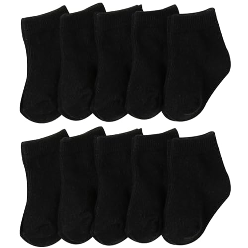 QIYIENDIAN 10 Paar Baby Crew Socken weiche Baumwolle elastische feste Farben Socken für Unisex Kleinkind Jungen Mädchen(Black,0-6M) von QIYIENDIAN