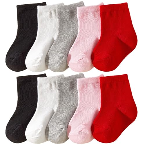 QIYIENDIAN 10 Paar Baby Crew Socken weiche Baumwolle elastische feste Farben Socken für Unisex Kleinkind Jungen Mädchen(Red,1-2Y) von QIYIENDIAN