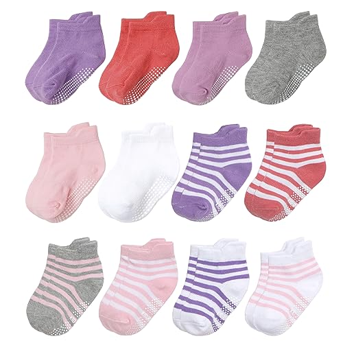 QIYIENDIAN 12 Paar rutschfeste Low Cut/Knöchelsocken mit Griffen für Baby Kleinkinder(12AKL-135AB2,1-3 Years) von QIYIENDIAN