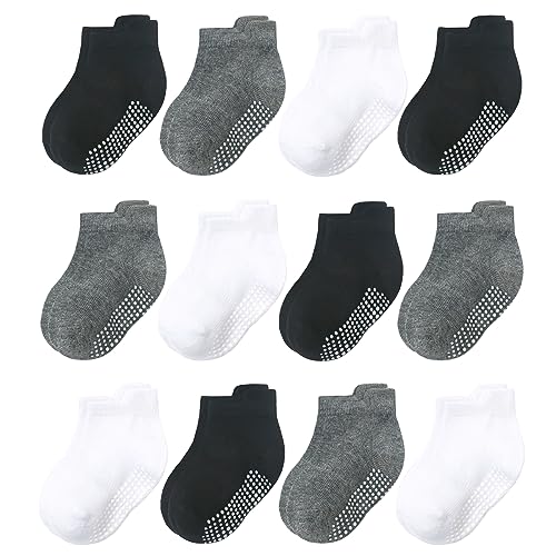 QIYIENDIAN 12 Paar rutschfeste Low Cut/Knöchelsocken mit Griffen für Baby Kleinkinder(12AKL-135B2,1-3 Years) von QIYIENDIAN