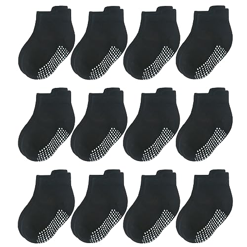 QIYIENDIAN 12 Paar rutschfeste Low Cut/Knöchelsocken mit Griffen für Baby Kleinkinder(12AKL-135C2,1-3 Years) von QIYIENDIAN