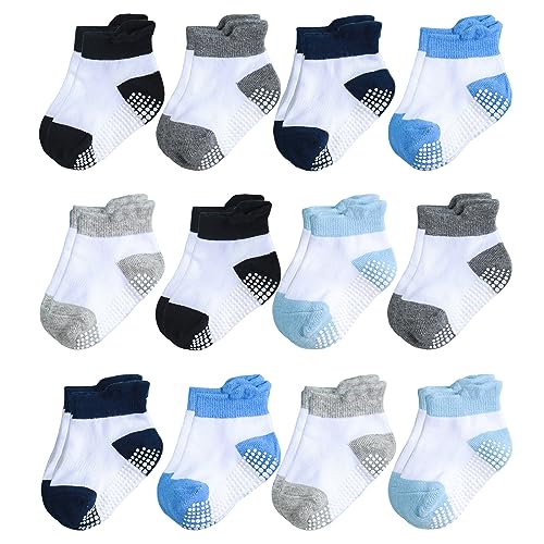 QIYIENDIAN 12 Paar rutschfeste Low Cut/Knöchelsocken mit Griffen für Baby Kleinkinder(12AKL-136AA1,0-1 Years) von QIYIENDIAN