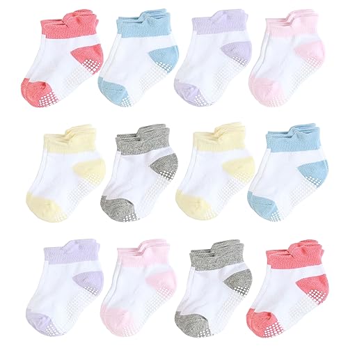 QIYIENDIAN 12 Paar rutschfeste Low Cut/Knöchelsocken mit Griffen für Baby Kleinkinder12AKL-136AB2,1-3 Years von QIYIENDIAN