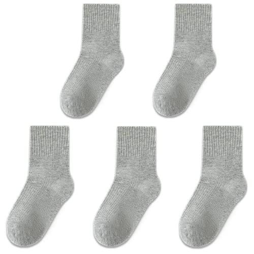 QIYIENDIAN 5 Paar kuschelig warme Crew Socken Cute Cartoon/Solid Farben für 1-10 Jahre Kleinkind Kinder Jungen Mädchen （1-3 Jahre，2F-Grau） von QIYIENDIAN