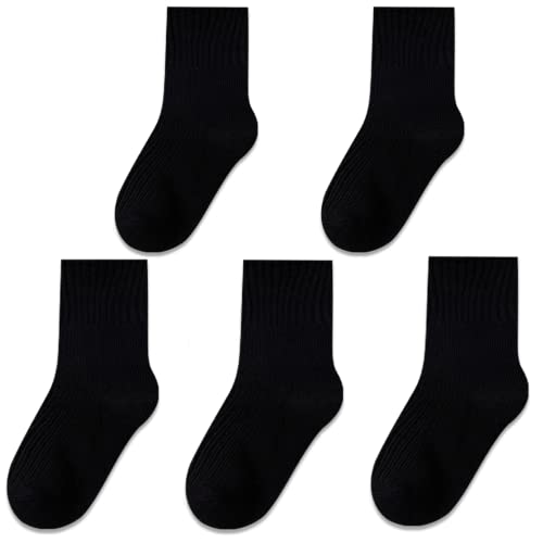 QIYIENDIAN 5 Paar kuschelig warme Crew Socken Cute Cartoon/Solid Farben für 1-10 Jahre Kleinkind Kinder Jungen Mädchen （3-5 Jahre，2G-Schwarz） von QIYIENDIAN
