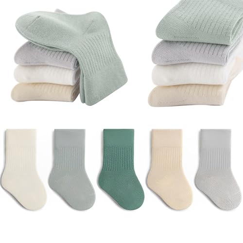 QIYIENDIAN 5 Paare Kleinkind Crew Socken weiche Baumwolle Socken elastische Baby solide Farben für Kinder Jungen Mädchen（Green,5-8Y von QIYIENDIAN