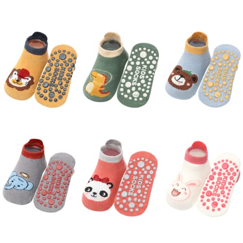 QIYIENDIAN 6 Paar Baby Knöchelsocken mit Griffen, Anti-Rutsch Low Cut Baumwollsocken für Säugling Kleinkind kleine Mädchen/Jungen(1-3jaar,B2-CW011) von QIYIENDIAN