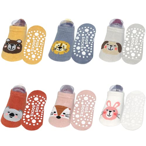 QIYIENDIAN 6 Paar Baby Knöchelsocken mit Griffen, Anti-Rutsch Low Cut Baumwollsocken für Säugling Kleinkind kleine Mädchen/Jungen(1-3jaar,F2-CW006) von QIYIENDIAN