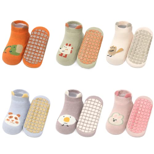 QIYIENDIAN 6 Paar Baby Knöchelsocken mit Griffen, Anti-Rutsch Low Cut Baumwollsocken für Säugling Kleinkind kleine Mädchen/Jungen(3-5jaar,A3-CW016) von QIYIENDIAN