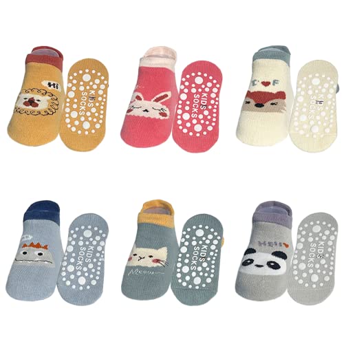 QIYIENDIAN 6 Paar Baby Knöchelsocken mit Griffen, Anti-Rutsch Low Cut Baumwollsocken für Säugling Kleinkind kleine Mädchen/Jungen(3-5jaar,E3-CW019) von QIYIENDIAN