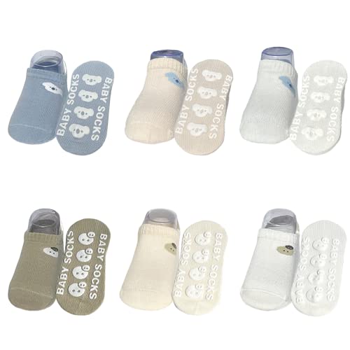 QIYIENDIAN 6 Paar Baby Knöchelsocken mit Griffen, Anti-Rutsch Low Cut Baumwollsocken für Säugling Kleinkind kleine Mädchen/Jungen(6-12maanden,C1-22-71bluegreen) von QIYIENDIAN