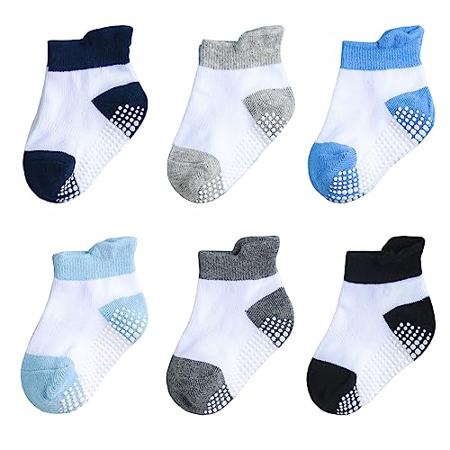 QIYIENDIAN 6 Paar Knöchel/niedrig geschnittene Socken mit rutschfesten Griffen für Baby Kleinkinder(AKL-137A2,1-3T) von QIYIENDIAN