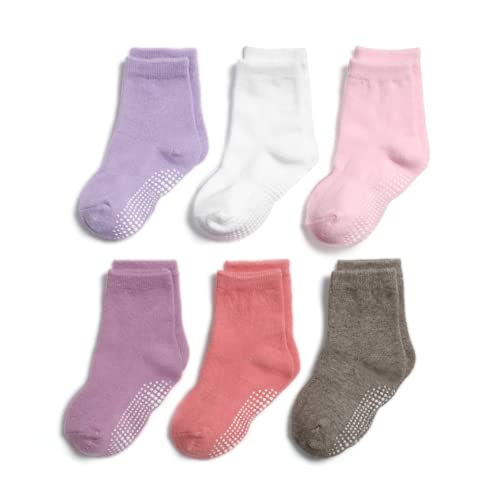 QIYIENDIAN 6 Paar rutschfeste, kuschelige, warme Rundsocken mit Griffen für Babys, Kleinkinder, Kinder, Jungen, Mädchen（1-3 Jahre，3-Mehrfarbig A） von QIYIENDIAN