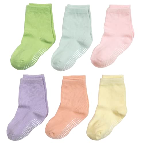 QIYIENDIAN 6 Paar rutschfeste, kuschelige, warme Rundsocken mit Griffen für Babys, Kleinkinder, Kinder, Jungen, Mädchen（3-5 Jahre，1-Mehrfarbig A） von QIYIENDIAN