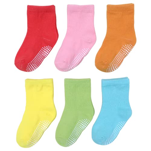 QIYIENDIAN 6 Paar rutschfeste, kuschelige, warme Rundsocken mit Griffen für Babys, Kleinkinder, Kinder, Jungen, Mädchen（3-5 Jahre，1-Mehrfarbig B） von QIYIENDIAN