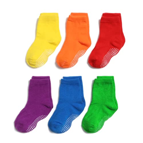 QIYIENDIAN 6 Paar rutschfeste, kuschelige, warme Rundsocken mit Griffen für Babys, Kleinkinder, Kinder, Jungen, Mädchen（5-7 Jahre，3-Mehrfarbig B） von QIYIENDIAN