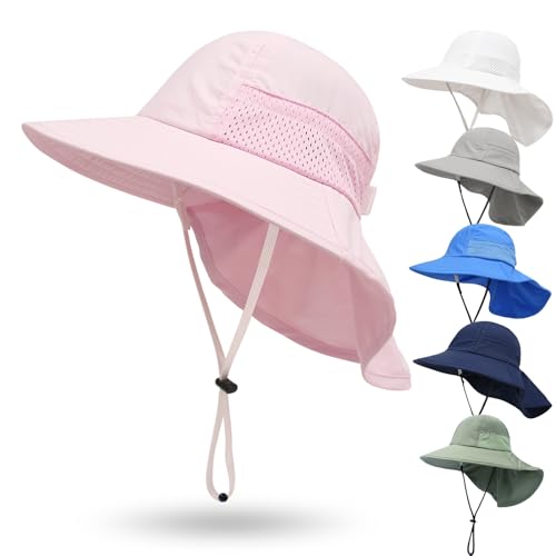 QIYIENDIAN Baby Kleinkind Sonnenhut UPF 50+ Einstellbare Sonnenschutz Eimer Hüte Kappe für Kinder Jungen Mädchen(Pink,2-6Y) von QIYIENDIAN