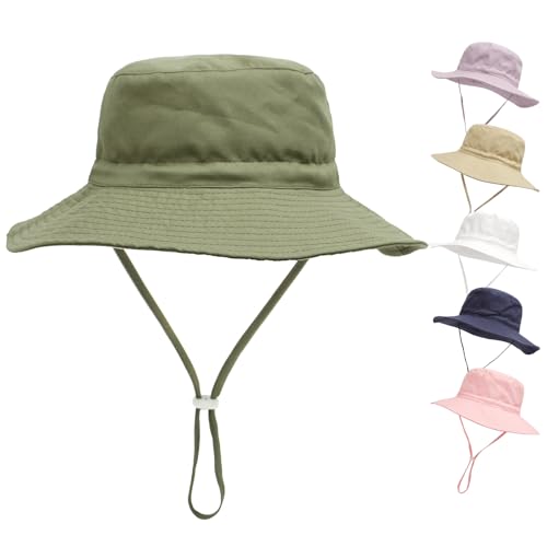 QIYIENDIAN Baby Sonnenhut breite Krempe Strandhüte Eimer Hut für Säugling Kleinkind und Kinder UPF 50+(Army Green,2-6 Years) von QIYIENDIAN