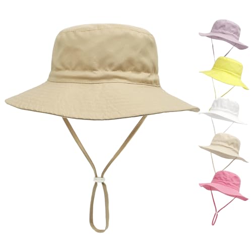QIYIENDIAN Baby Sonnenhut breite Krempe Strandhüte Eimer Hut für Säugling Kleinkind und Kinder UPF 50+(Khaki,1-2 Years) von QIYIENDIAN