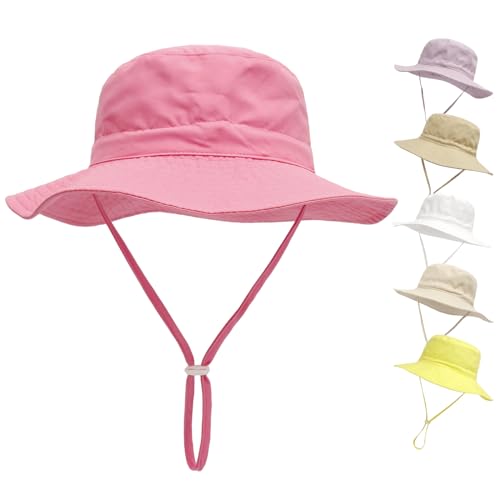 QIYIENDIAN Baby Sonnenhut breite Krempe Strandhüte Eimer Hut für Säugling Kleinkind und Kinder UPF 50+(Pink,1-2 Years) von QIYIENDIAN