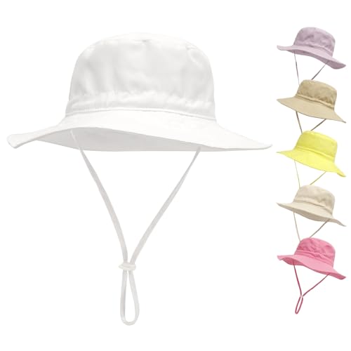 QIYIENDIAN Baby Sonnenhut breite Krempe Strandhüte Eimer Hut für Säugling Kleinkind und Kinder UPF 50+(White,1-2 Years) von QIYIENDIAN