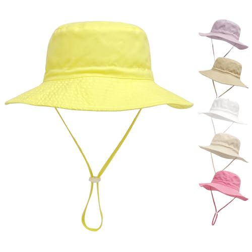 QIYIENDIAN Baby Sonnenhut breite Krempe Strandhüte Eimer Hut für Säugling Kleinkind und Kinder UPF 50+(Yellow,1-2 Years) von QIYIENDIAN