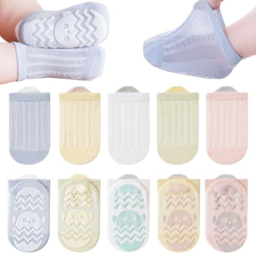 QIYIENDIAN Kinder Rutschfeste Socken Mesh Baumwolle Atmungsaktiv 5 Paar Baby Knöchelsocken(B-Multicolor-1,0-12M) von QIYIENDIAN