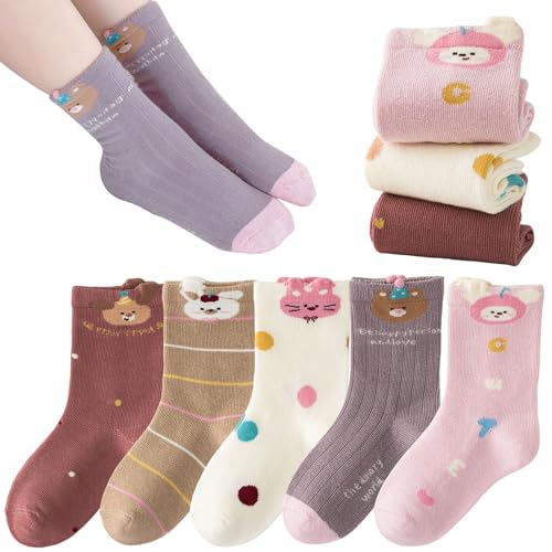 QIYIENDIAN Kinder Warme Crew-Socken Baumwolle Socken 1-10 Jahre Kleinkinder Mädchen Jungen 5er Pack（Khaki bunny，5-7Y von QIYIENDIAN