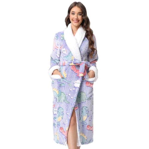 QIYUANT Bademantel Damen Winter Flanell Fleece Flauschig Morgenmantel Saunamantel Warm Weich Langarm Schlafanzug Hausmantel Nachtwäsche von QIYUANT