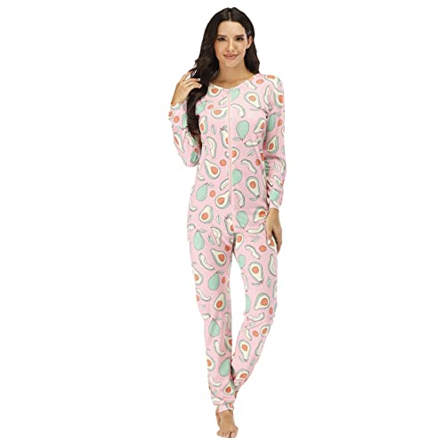 QIYUANT Damen Jumpsuit Onesie Pyjama Sanft Schlafanzug Einteiler Strampler Lang Button-Down Overall Langarm Frühling Herbst Winter Weihnachten Nachtwäsche Homewear (Avocado, L) von QIYUANT