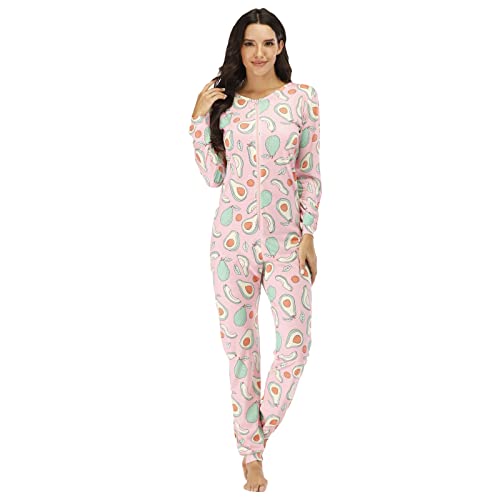 QIYUANT Damen Jumpsuit Onesie Pyjama Sanft Schlafanzug Einteiler Strampler Lang Button-Down Overall Langarm Frühling Herbst Winter Weihnachten Nachtwäsche Homewear (Avocado, M) von QIYUANT
