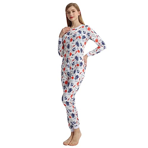 QIYUANT Damen Jumpsuit Onesie Pyjama Sanft Schlafanzug Einteiler Strampler Lang Button-Down Overall Langarm Frühling Herbst Winter Weihnachten Nachtwäsche Homewear (Karpfen, XL) von QIYUANT