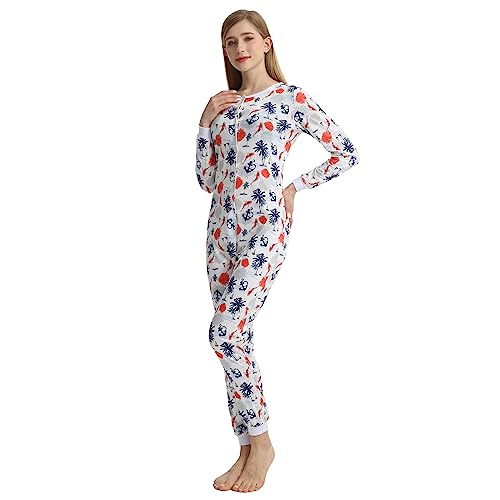 QIYUANT Damen Jumpsuit Onesie Pyjama Sanft Schlafanzug Einteiler Strampler Lang Button-Down Overall Langarm Frühling Herbst Winter Weihnachten Nachtwäsche Homewear (Karpfen, XXL) von QIYUANT