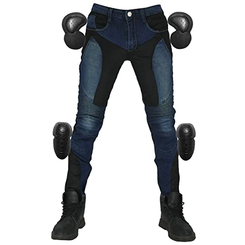QIYUANT Damen Motorradhose Sommer Motorrad Reiten Schutzhose Denim Jeans Atmungsaktiv Stretch Reißfester Casual Jeanshose mit Abnehmbar Verbesserter Rüstung Knie-Hüftpolster (Blau, L) von QIYUANT
