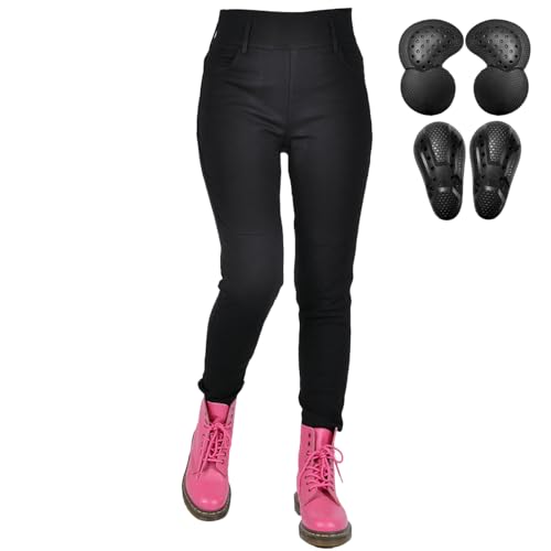 QIYUANT Damen Motorradhose mit Aramidfaser Motorrad Leggings Reiten Schutzhose Stretch Reißfester Vintage Casual mit Abnehmbar Verbesserter Rüstung Protektoren (Schwarz, M) von QIYUANT
