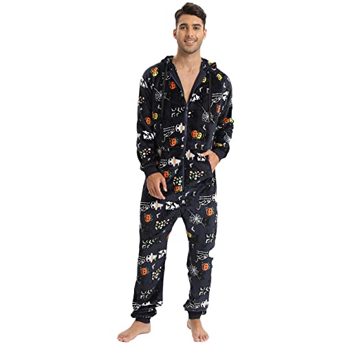 QIYUANT Herren-Einteiler für Erwachsene, Weihnachten, Kapuze, warm, flauschig, weiches Flanell, einteilig, All-in-One-Pyjama, Overall mit Reißverschluss, Winter-Nachtwäsche, Loungewear-Schlafanzüge, von QIYUANT