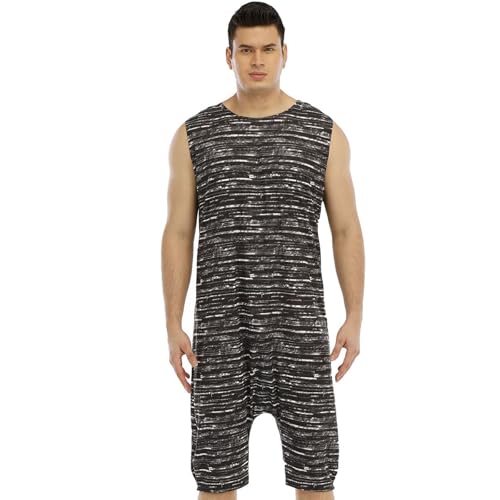 QIYUANT Herren Kurz Jumpsuit Onesie Sommer mit Reißverschluss Unten Ärmellos Overall Pyjama Männer Strampler Bodysuits Erwachsene Kurze Hose Schlafanzug Schlafoverall Nachtwäsche (Grau, M) von QIYUANT