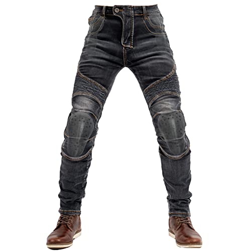 QIYUANT Herren Motorradhose Kevlar Motorrad Jeans Reiten Schutzhose Denim Reißfester Stretch Vintage Jeanshose mit Abnehmbar Rüstung Knie-Hüftpolster (Schwarz, 3XL) von QIYUANT