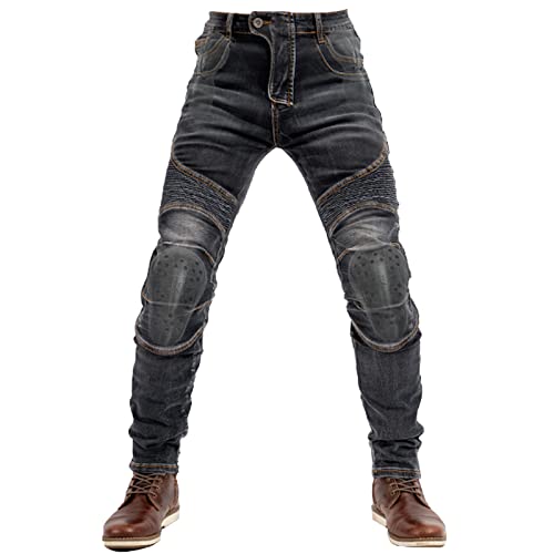 QIYUANT Herren Motorradhose Kevlar Motorrad Jeans Reiten Schutzhose Denim Reißfester Stretch Vintage Jeanshose mit Abnehmbar Rüstung Knie-Hüftpolster (Schwarz, M) von QIYUANT