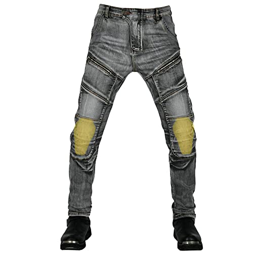 QIYUANT Herren Motorradhose Kevlar Motorrad Reiten Schutzhose Denim Jeans Stretch Reißfester Vintage Jeanshose mit Abnehmbar Rüstung Knie-Hüftpolster (Schwarz, M) von QIYUANT